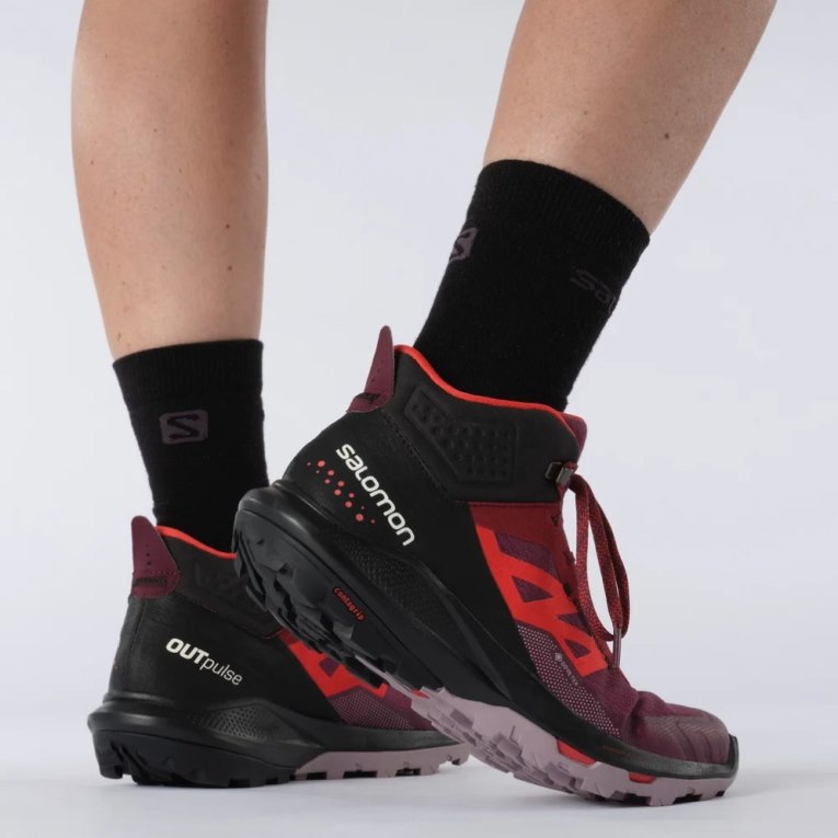 Botas Montaña Salomon Outpulse Mid GTX Mujer Fucsia Rojos Negros | MX ZDCH807